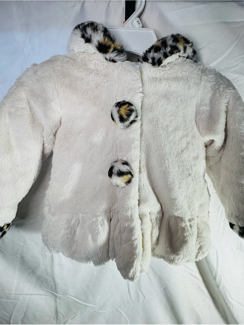 Rothschild Cream Faux Fur Jacket with Leopard Trim